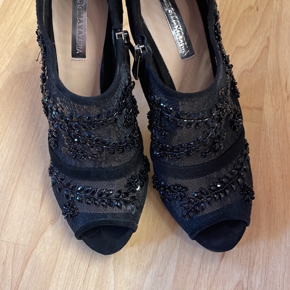 Bcbg black lace stilettos zip  up platform beads suede - Picture 2 of 5